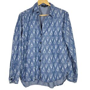 Velvet Heart Women's Chambray Button Down Denim Top With White Pattern Size M